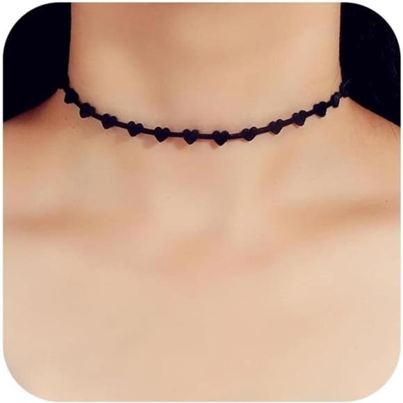 Black Necklaces for Women, Adjustable Layered Velvet Leather Lace - Picture 2 of 7